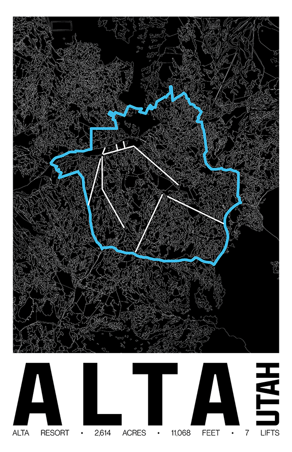 Alta Backside Map Alta Resort Map Poster – Utah – Powder Goods